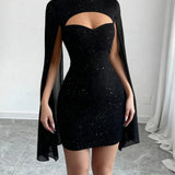 Glitter Cutout Cape Mini Dress