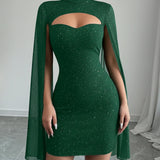 Glitter Cutout Cape Mini Dress