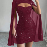 Glitter Cutout Cape Mini Dress
