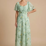 Floral Flutter Sleeve Maxi Dress