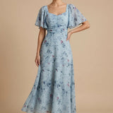 Floral Flutter Sleeve Maxi Dress