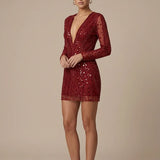 Deep V-Neck Sequin Bodycon Mini Dress