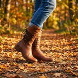 Studded Lace-Up Mid-Calf Boots