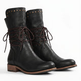 Studded Lace-Up Mid-Calf Boots