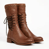 Studded Lace-Up Mid-Calf Boots