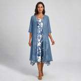Layered Floral Midi Dress and Duster Set