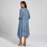 Layered Floral Midi Dress and Duster Set