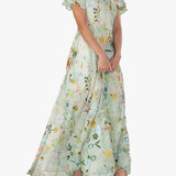 Floral V-Neck Flutter Sleeve Maxi Dress