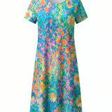Short Sleeve A-Line Midi Dress